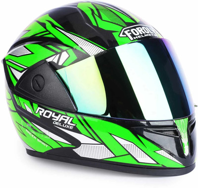 FOROLY Jazz Royal Full Face ABS Material with Rainbow visor Motorbike Helmet(Green)