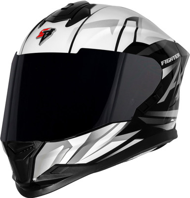 Steelbird SBH-57 Fighter F4 ISI and DOT Certified Full Face Helmet for Men and Women Motorbike Helmet(Glossy Black White)