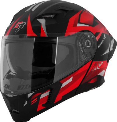Steelbird SBA-20 SHIELD X ISI Certified Flip-Up Graphic Helmet for Men and Women Motorbike Helmet(Glossy Black Red)