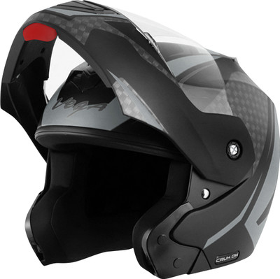 VEGA Crux Dx Checks Motorbike Helmet(Dull Black Silver)