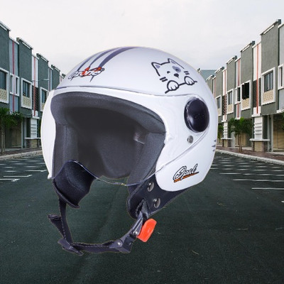 OZONE Kitty helmet_OF_Unisex_largesize_Oz069 Motorbike Helmet(White)