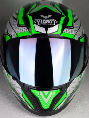 TRINOS Rado D2 with Rainbow Visor ABS Material (PP-1) Motorbike Helmet(Green)