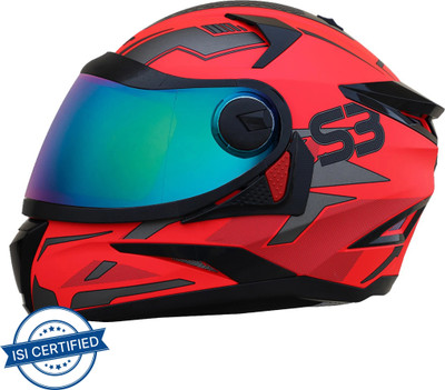 Steelbird SBH-17 Terminator Full Face Graphic Helmet in Glossy Fluo Watermelon Motorbike Helmet(Glossy Fluo Watermelon with Chrome Rainbow Visor)