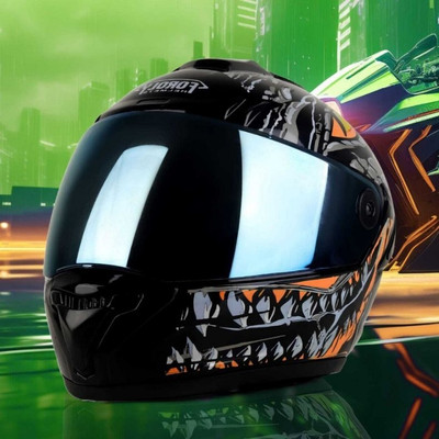 FOROLY Speed Smk with Anti UV Rainbow Visor ABS Material Unisex (AB-1) Motorbike Helmet(Orange)