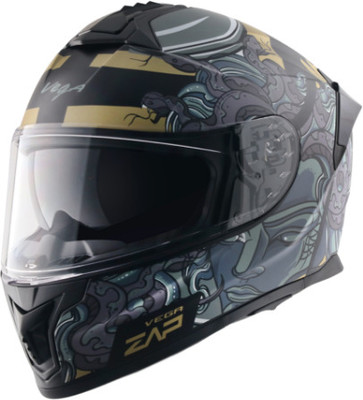 VEGA Zap Medusa Dual Visor Full FAce Large Motorbike Helmet(Dull Black Grey)