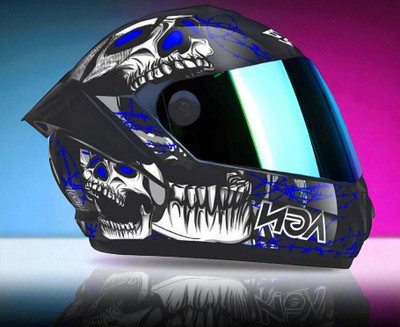 TRINOS Speed Skull with Rainbow Visor ABS Material (OO-1) Motorbike Helmet(Blue)