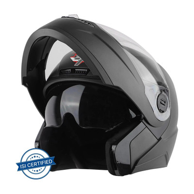 Steelbird SBA-7 7Wings ISI Certified Flip-Up for Men and Women Motorbike Helmet(Dashing Black)
