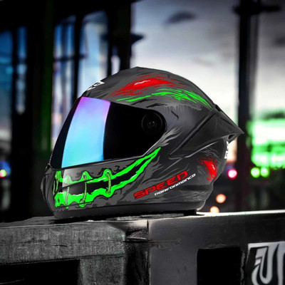 FOROLY Speed Venomous Spoiler ABS Material with Rainbow visor Motorbike Helmet(Green)