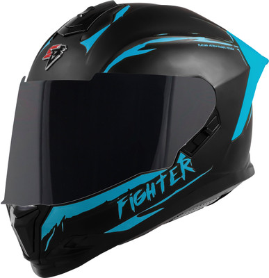 Steelbird SBH-57 Fighter F2 ISI and DOT Certified Full Face Helmet for Men and Women Motorbike Helmet(Glossy Black Jazz Blue with Jazz Blue Spoiler)