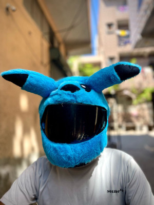 Anidhi BluePikachuu Style Bunny Helmet Cover For Full Face Helmet MotorbikeHelmet(BLUE) Motorbike Helmet(Blue)