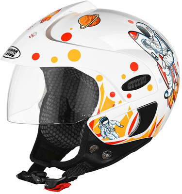STUDDS Marshall Kids D2 Open Face Kids Helmet for Boy's Motorbike Helmet(White Orange)
