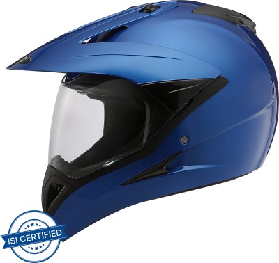 STUDDS MOTOCROSS PLAIN WITH VISOR FULL FACE - L Motorbike Helmet(Flame Blue)