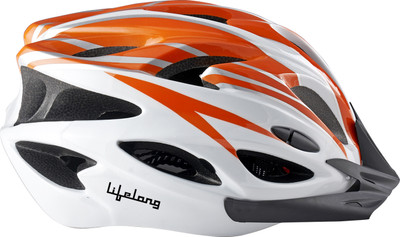 Lifelong LLFAH03 Adjustable Mountain Bike Cycle Helmet with Padding & Detachable Visor Cycling Helmet(White, Orange)