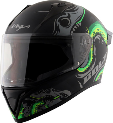 VEGA Bolt Octopus Motorbike Helmet(Dull Black Neon Green)