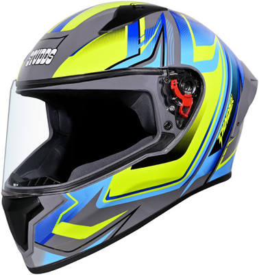 STUDDS Thunder Flash Full Face ISI & DOT Certified Helmet with Spoiler and Clear Visor Motorbike Helmet(GREY - BLUE)