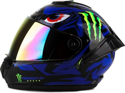 FOROLY Monster Speed ABS Material with Rainbow Visor (Q-1) Motorbike Helmet(Blue)