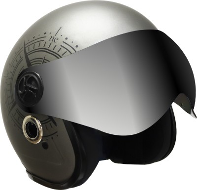 TURTLE Star With Visor Half Face Mercury Visor S-56 cm Motorbike Helmet(S. Black)