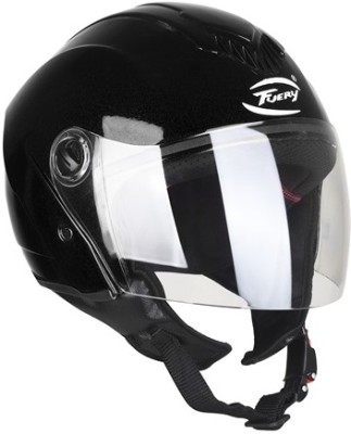 fuery UNISEX TRACK HALF FACE HELMET ISI APPROVED WITH ABS BODY Motorbike Helmet(Black)