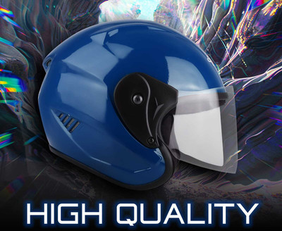 FOROLY Open Face Alpha Unisex ABS Material with Black Visor Motorbike Helmet(Blue)