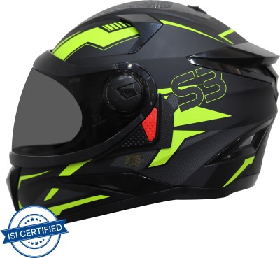 Steelbird SBH-17 Terminator Full Face Graphic Helmet in Matt Black Fluo Yellow Motorbike Helmet(Matt Black Fluo Yellow with Smoke Visor)