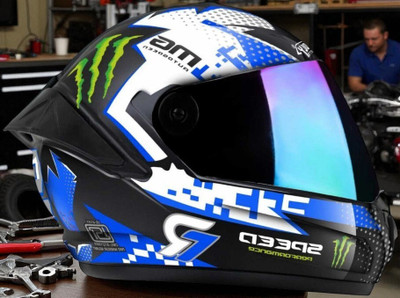 FOROLY Speed 23 with Anti UV Rainbow Visor ABS Material Unisex (PP-1) Motorbike Helmet(Blue)