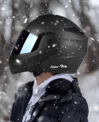 FOROLY Deletion Flipup ABS Material with Rainbow Visor Motorbike Helmet(Black)