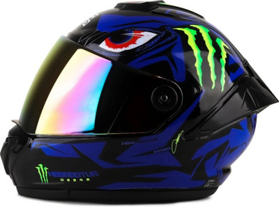 FOROLY Monster Speed ABS Material with Rainbow Visor (N-1) Motorbike Helmet(Blue)