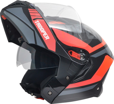 STUDDS Trooper D1 Flip-up Full Face with Dual Visor Motorbike Helmet(Black N8)