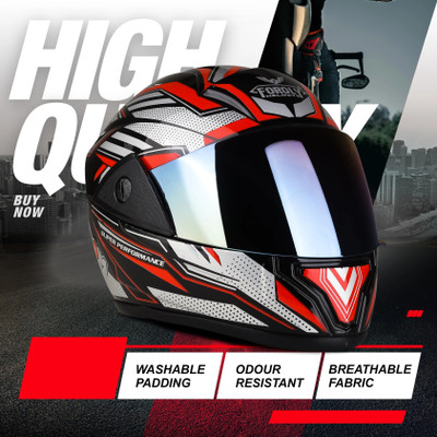 FOROLY D2 Fullface ABS Material with Rainbow Visor Unisex Motorbike Helmet(Red)