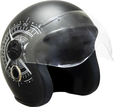 TURTLE Star With Visor Half Face Clear Visor S-56 cm Motorbike Helmet(Black)
