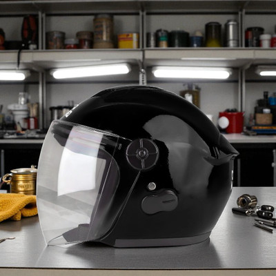 FOROLY Autogreen Open ABS Material with Pc Visor (MM-1) Motorbike Helmet(Black)