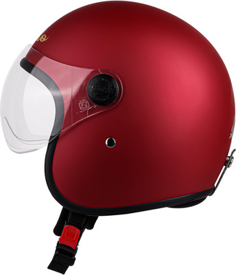 Steelbird SBH-54 Retro ISI Certified Open Face Helmet for Men and Women Motorbike Helmet(Matt Maroon with Clear Visor)