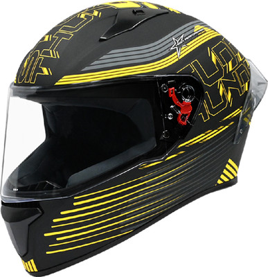 STUDDS Thunder D11 ISI Certified Full Face Graphic with Clear Visor Motorbike Helmet(MATT BLACK / YELLOW N5)