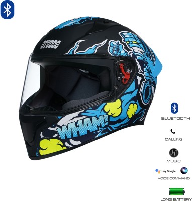 STUDDS Thunder Communication Ready D10 Bluetooth Helmet Motorbike Helmet(MATT BLACK - BLUE)