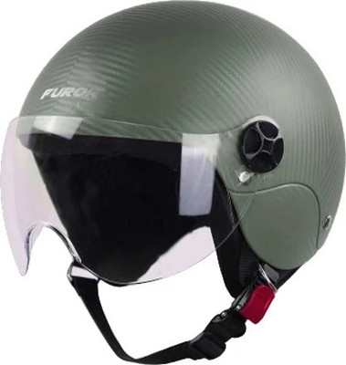 Steelbird SBH-16 Furor ISI Certified Open Face Helmet Motorbike Helmet(Dashing Battle Green with Clear Visor)