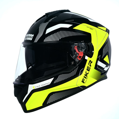 STUDDS Drifter D5 Fiker ISI Certified with Dual Visor & Spoiler Full Face Helmet Helmet Motorbike Helmet(Black, Yellow)