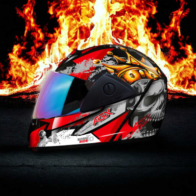 FOROLY Rado Nirvan Full Face ABS Material with Rainbow visor Motorbike Helmet(Red)
