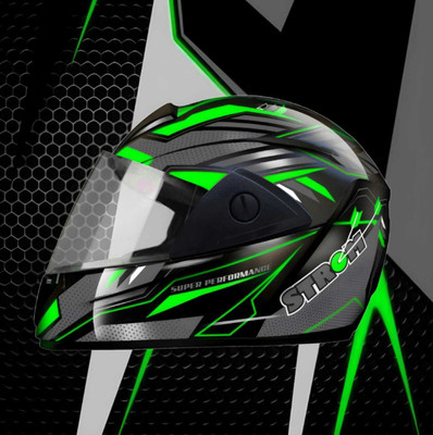Racing-1 D2 Rado with Polycarbonate Visor ABS Material Unisex Motorbike Helmet(Green, Black)