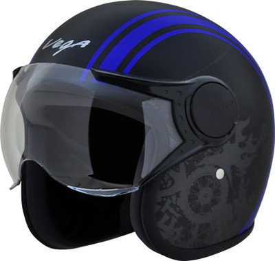 VEGA Jet Old School Motorbike Helmet(Dull Black M.Blue)