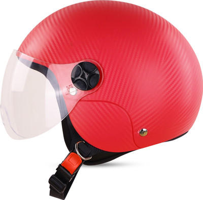 Steelbird SBH-16 Ruby ISI Certified Open Face Helmet Motorbike Helmet(Dashing Red with Clear Visor)