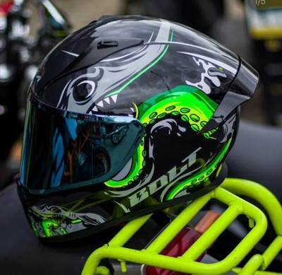 VEGA bolt octopus Motorbike Helmet(black neon green)