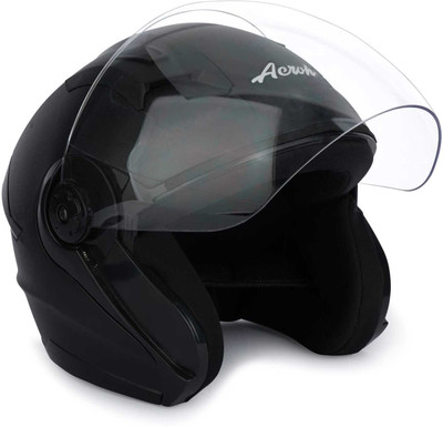 FOROLY Aeroh Open Face Unisex bABS Material with Polycarbonate visor Motorbike Helmet(Black)