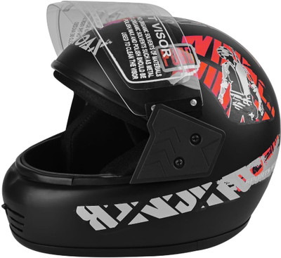 NOAX Full Face Red matt pubg Design sticker Motorbike Helmet(Black)