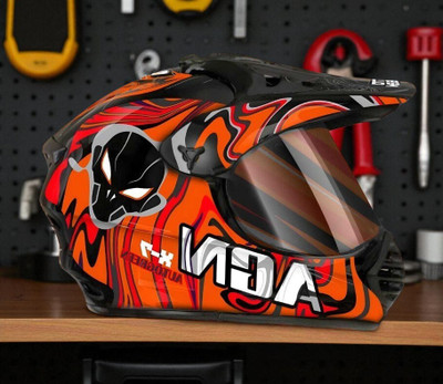 TRINOS Autogreen X7 ABS Material with Pc Visor (PP-1) Motorbike Helmet(Orange)