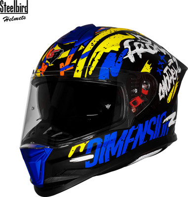 Steelbird SBH-57 Fighter F10 ISI and DOT Certified Full Face Helmet for Men Motorbike Helmet(Glossy Black Blue White)
