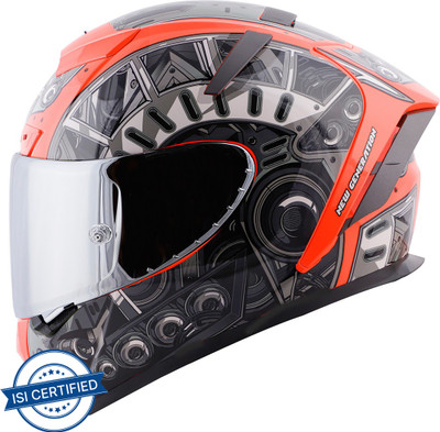 Steelbird SA-2 Terminator 2.0 Aerodynamic Full Face Helmet Motorbike Helmet(Glossy Fluo Red Grey with Silver Visor)