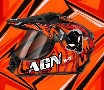 Agx Autogreen X7 Alien ABS Material with polycarbonate Visor Motorbike Helmet(Orange)