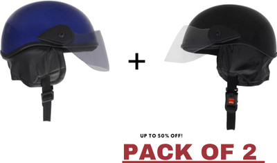 Anjana MULTI PURPOSE OPEN HALF HELMET MOTORSPORT AND CYCLING (BLACK & BLUE)) Motorbike Helmet(BLACK & BLUE)