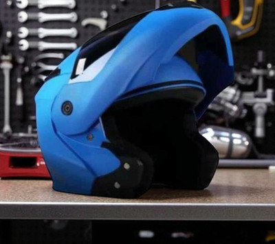 TRINOS Flipup with Rainbow Visor ABS Material (OO-1) Motorbike Helmet(Blue)