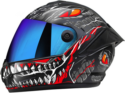 FOROLY Auto Green speed SKM Spoiler ABS Material with Rainbow visor Motorbike Helmet(Red)